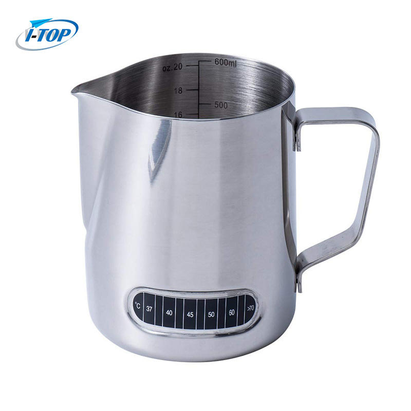 Stainless Steel Frothing Pitcher Milk Frothing Jug with Integrated Thermometer for Coffee Cappuccino Latte Art