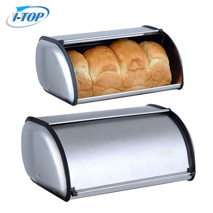 Brushed Stainless Steel Roll Top Bread Box for kitchen, bread bin, bread storage and bread holder