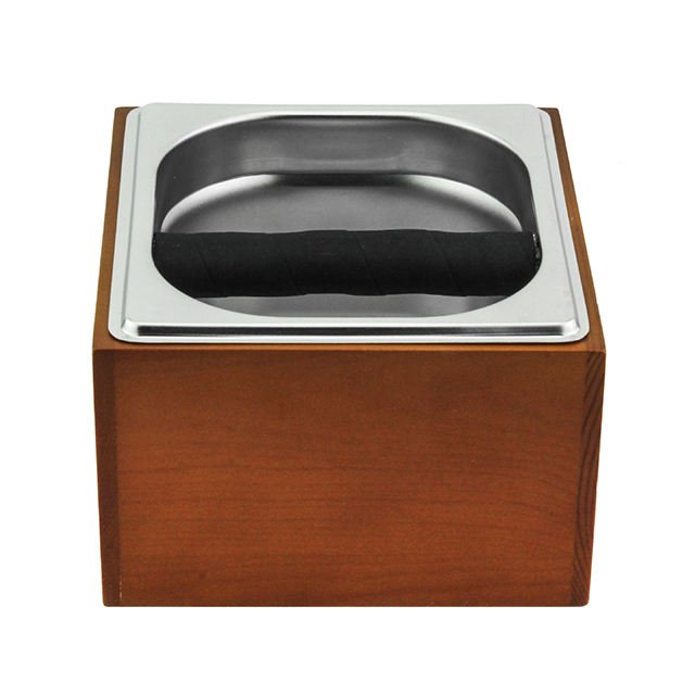 Stainless Steel Knock Box Espresso Dump Bin with Wooden Case Set - Wooden Frame Coffee Knock Box