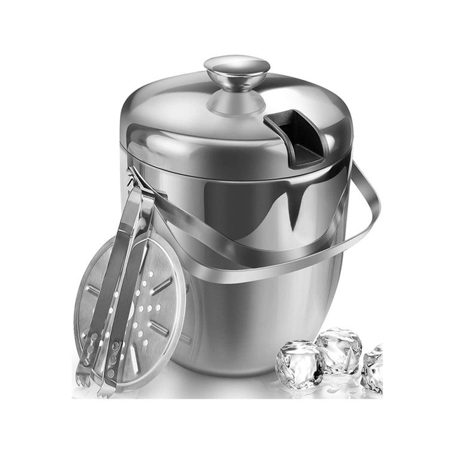 Ice Bucket Insulated with Tongs and Lids for Parties and Bar, Stainless Steel Double Wall with Strainer Ice Bucket with Lid