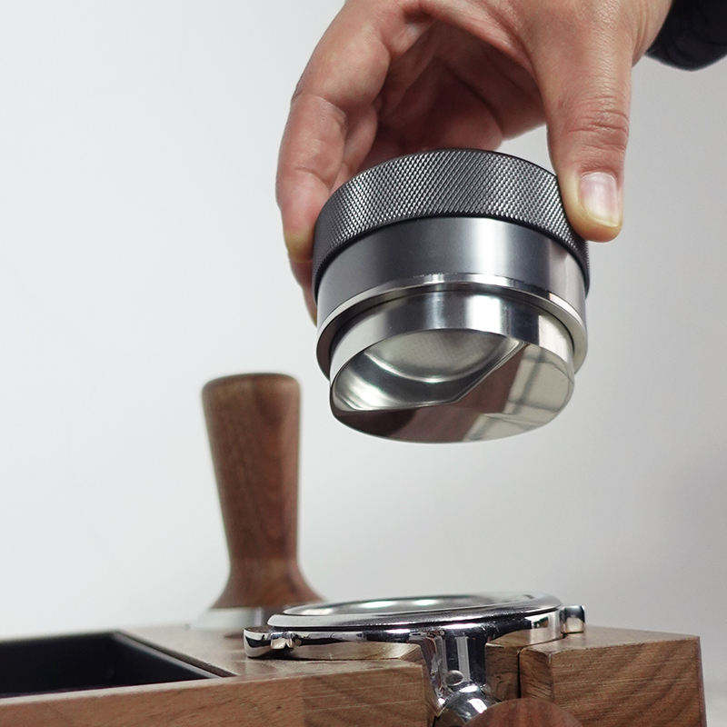 58MM Coffee Distributor, Stainless Steel Coffee Distributor Walnut Decoration Adjustable Height Coffee Distributor with Wooden