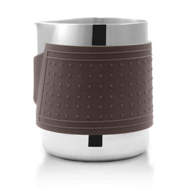 Milk Frothing Pitcher Stainless Steel Milk Steamer Jug Rounded Spout Heat Resistant Silicone Grip Pads Milk Jug