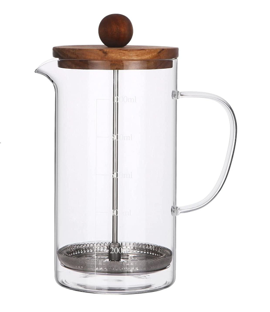 french press borosilicate glass french press with wood lid silicone non-slip bottom