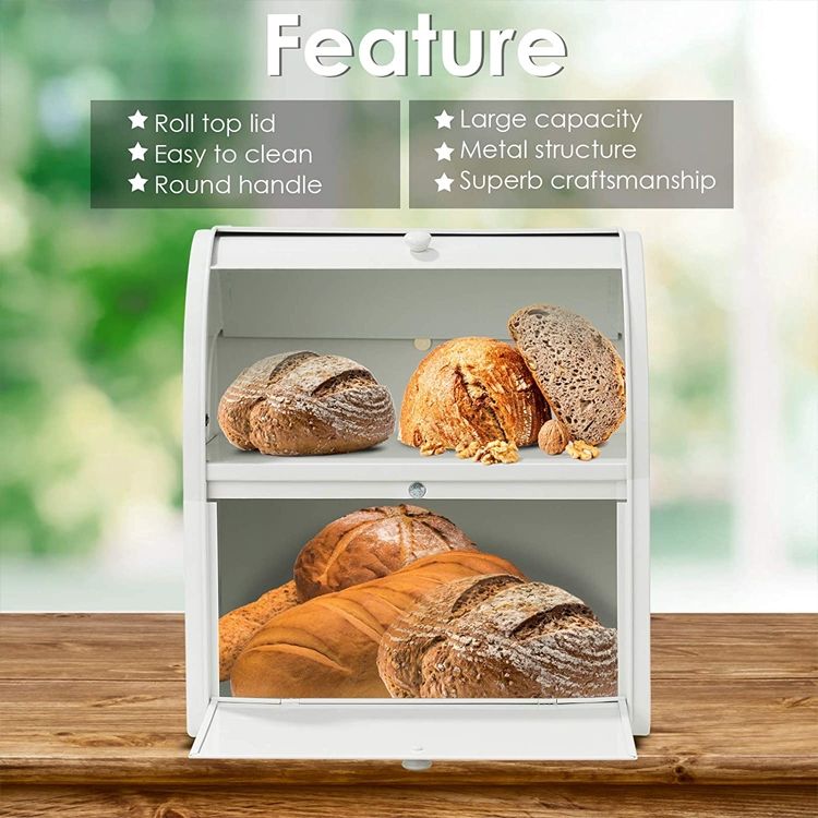 Top Selling Bread Box Large Capacity Holder 2 Tier Metal Stainless Steel Big Food Storage Boxes Container For Breads
