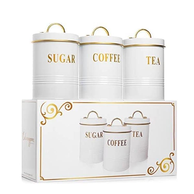 Supplier Kitchen Pantry Organization Coffee Sugar Containers White Color Airtight Stainless Steel Canister Set For Storage Food