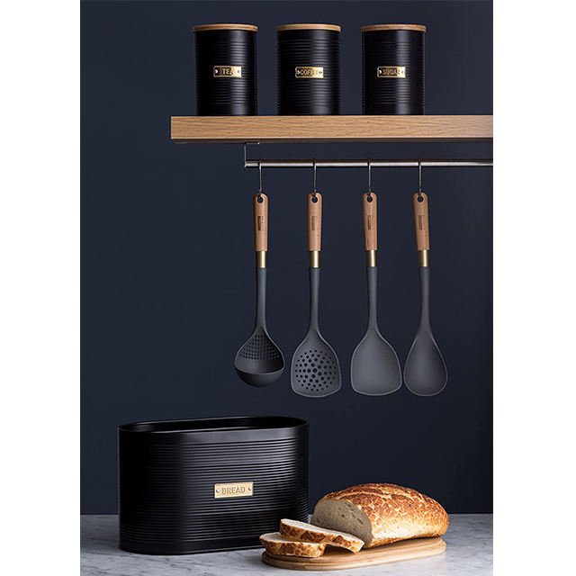 Bread Bin with Bamboo Lid kitchen Matte Black corner metal stainless steel bread box and canisters