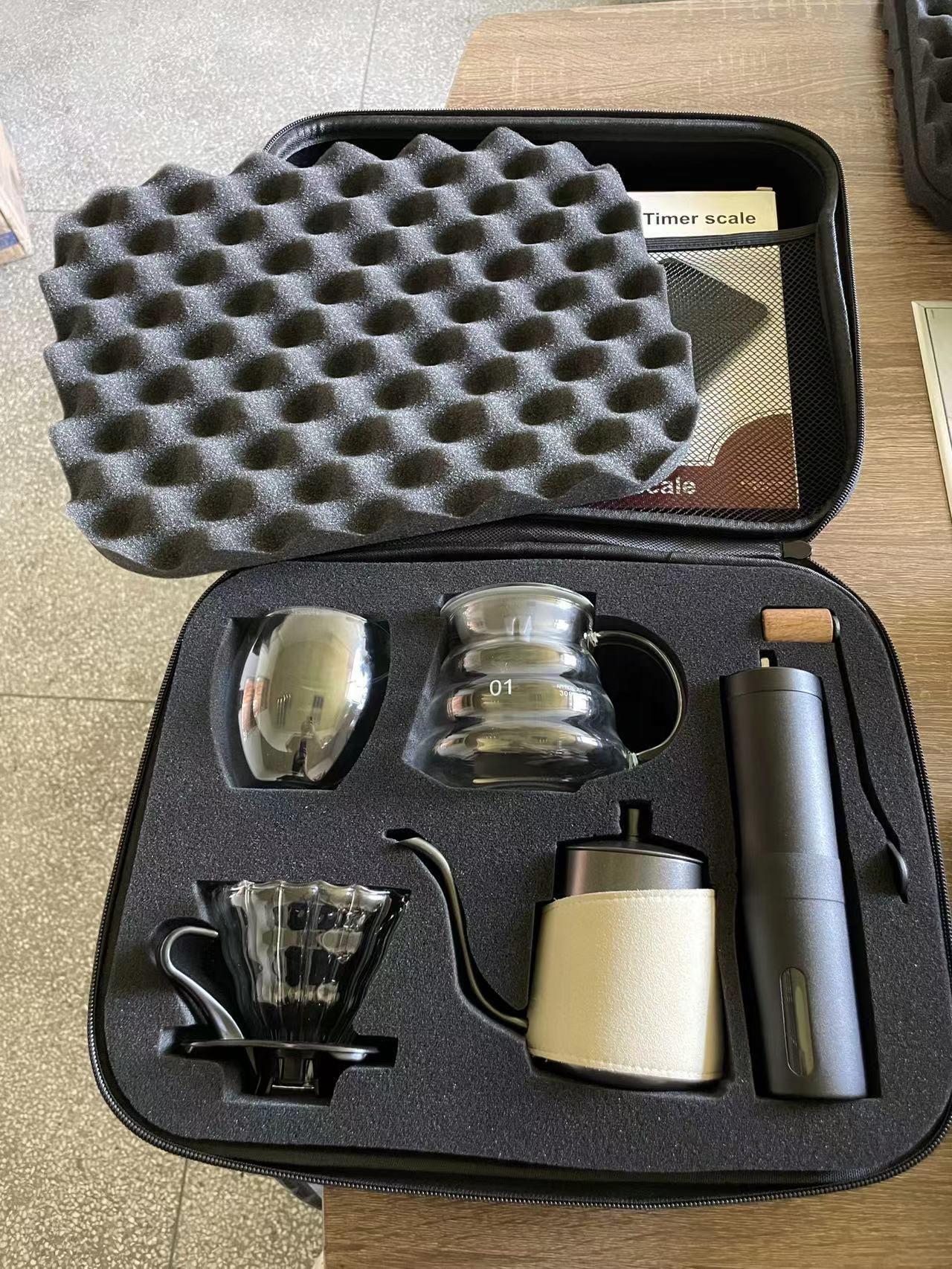 Outdoor Coffee Maker V60 Set Coffee Dripper Grinder with Stainless Steel And Kettle Glass Timer Scale Travel Bag Suitable for Gifts