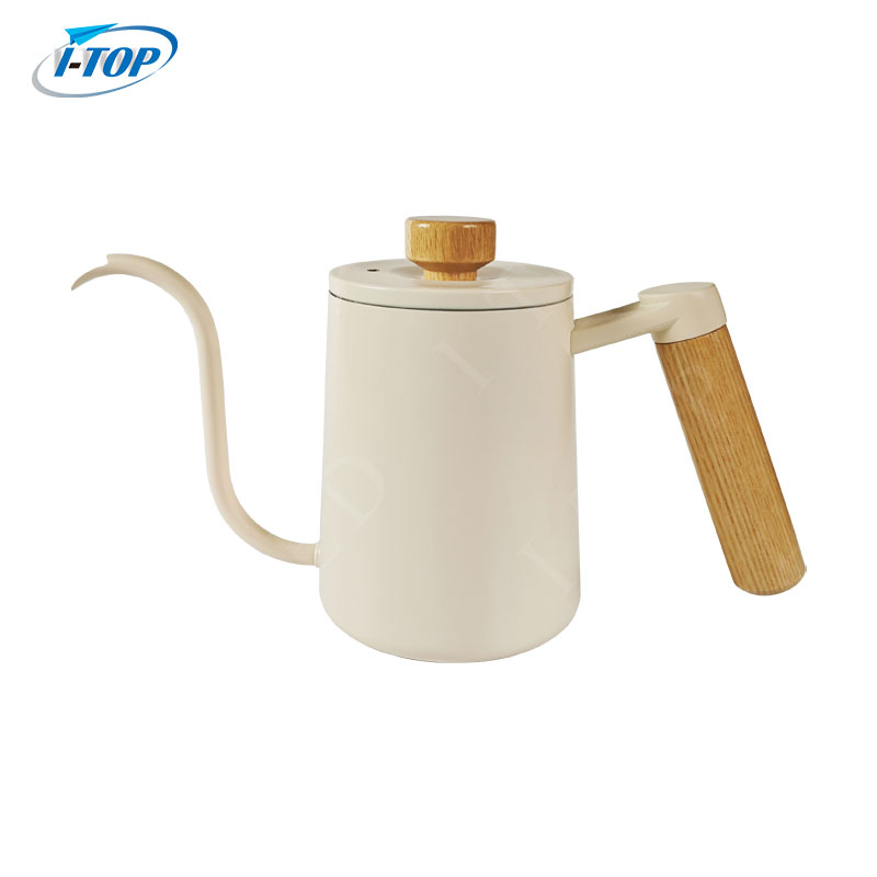 600ml Gooseneck Pour Over Coffee Kettle 304 Stainless Steel Slender Spout Wooden Handle Coffee Dripper