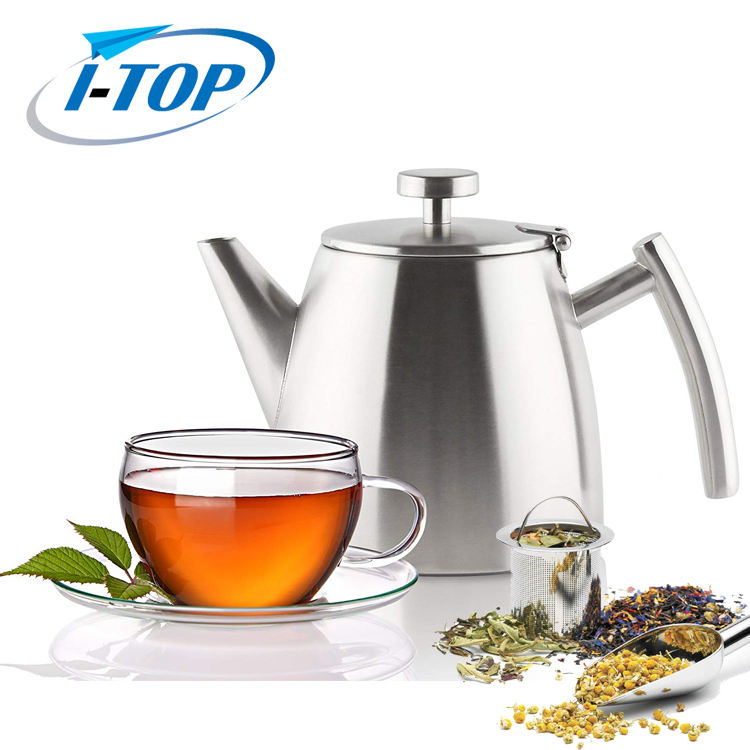 Stainless Steel tea pot Double walled 1.2L tea infuser Heat resistant Teapot with infuser