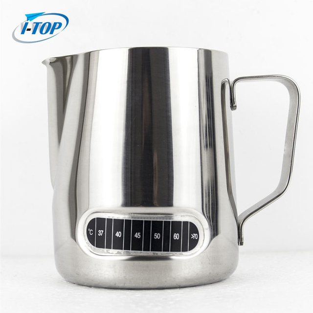 Stainless Steel Frothing Pitcher Milk Frothing Jug with Integrated Thermometer for Coffee Cappuccino Latte Art