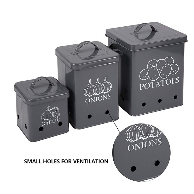 Hot Selling Metal Food Storage Container Potato Onion Garlic Kitchen canisters potato
