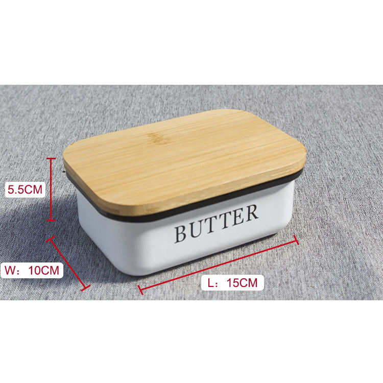 Metal Container Bin with Bamboo Wood Lid for Kitchen Metal Suger Cheese Storage Box Butter Dish