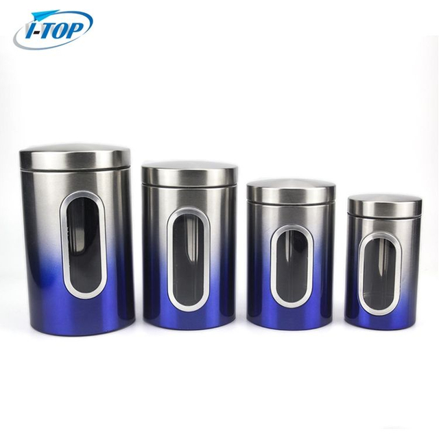 Unique Kitchen Airtight Canisters Sets Stainless Steel Metal Coffee Tea Sugar Food Grade See Through Luxury Storage Jar