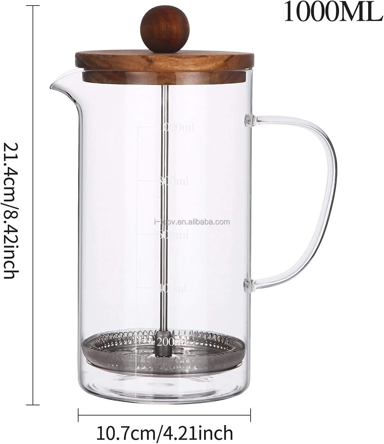 french press borosilicate glass french press with wood lid silicone non-slip bottom