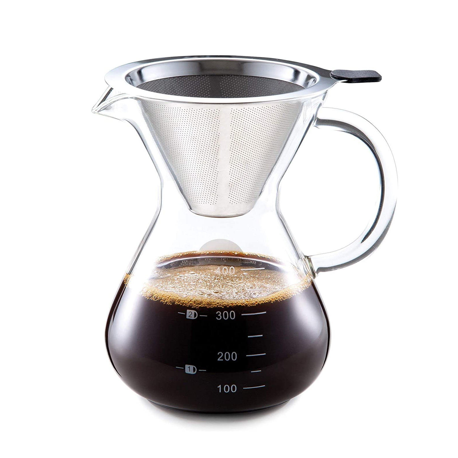 High Quality Borosilicate Glass Stainless Steel Filter Pour over Coffee Dripper
