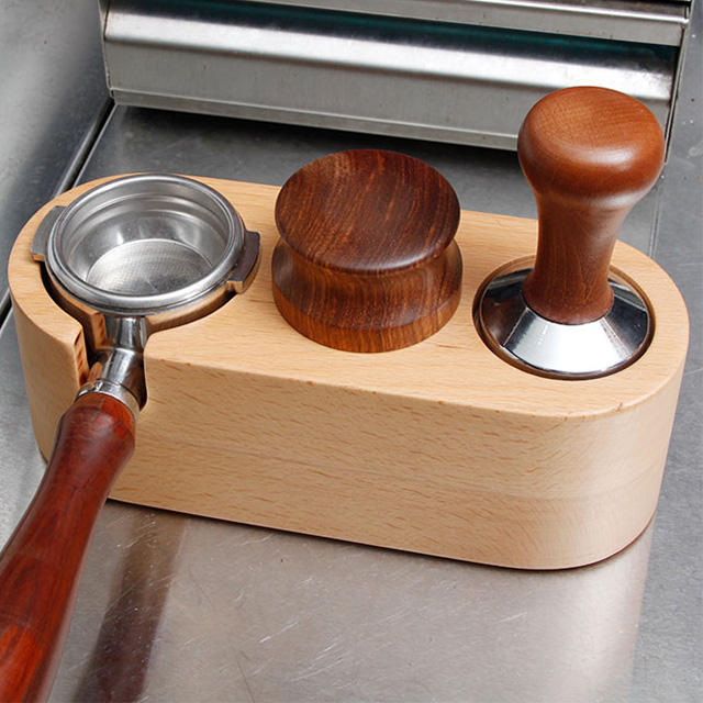3 Holes 51mm Wood Coffee Filter Tamper Holder, Espresso Tamper Mat, Stand Tamper Station Wooden Base(brown)