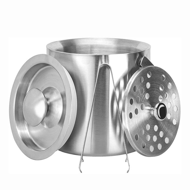 Double-Wall Stainless Steel Insulated Portable Ice Bucket With Lid and Ice Tong Included Strainer Keeps Ice Cold and Dry