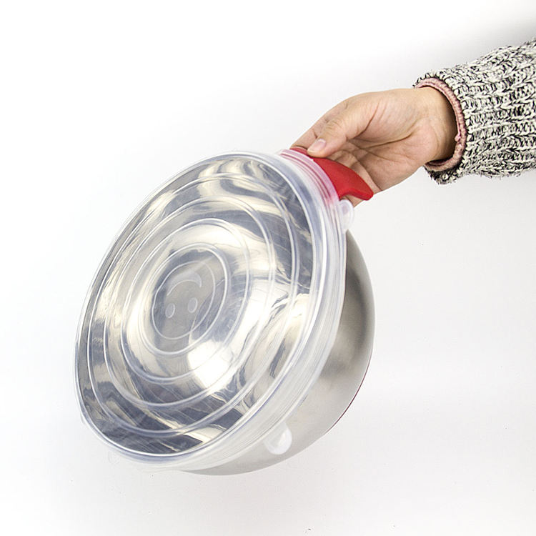 Non-Slip Bottom Metal Stainless Steel Vegetable Fruit food preservation large Salad bowl with reusable Silicone Stretch Lid