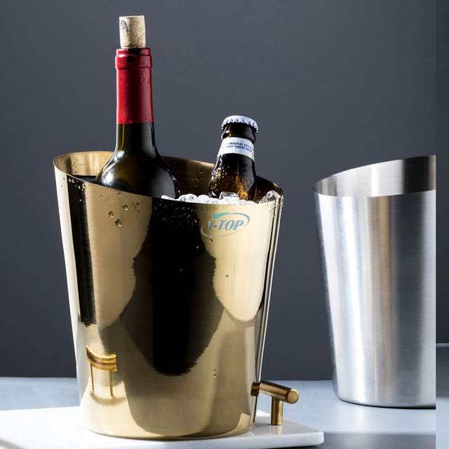 Custom Capacity 4 Liter Large Ice Container Gold Beer Ice Bucket Stainless Steel Champagne Ice Bucket With Handle