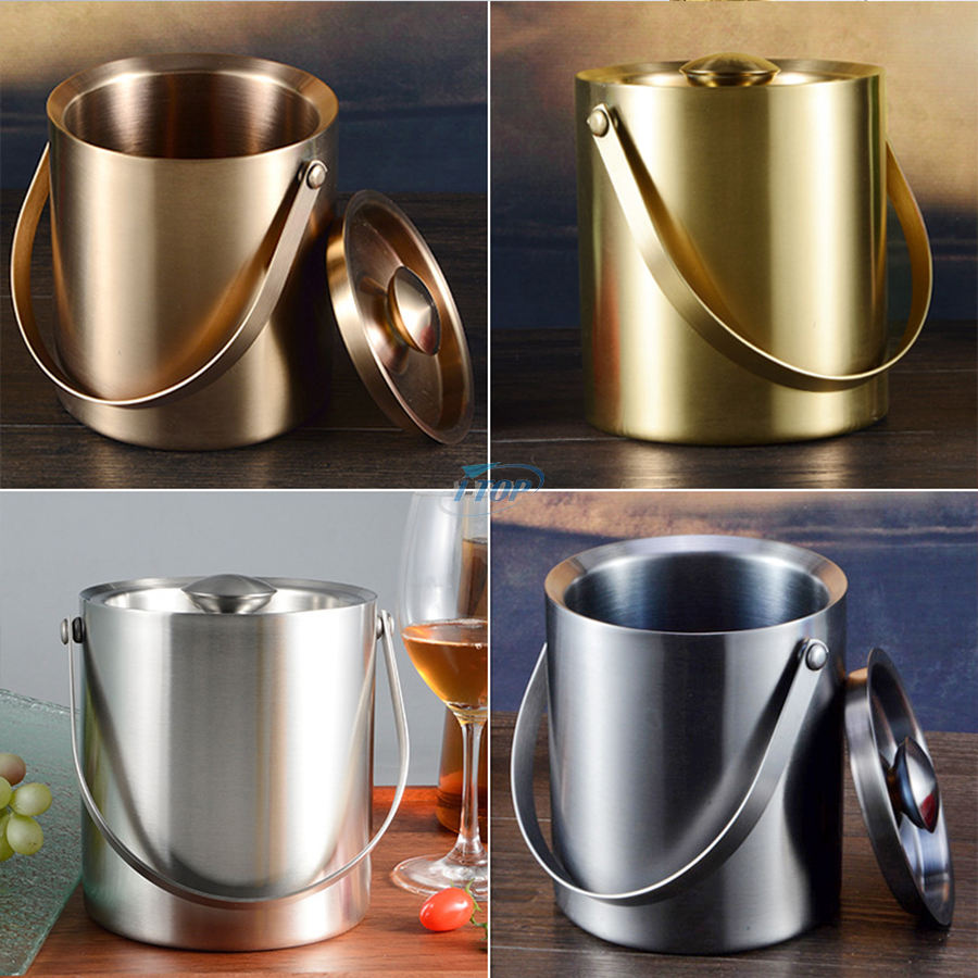 Custom Stainless Steel Champagne Wine Ice Bucket Cooler Double Wall Insulated Metal Ice Buckets For Parties