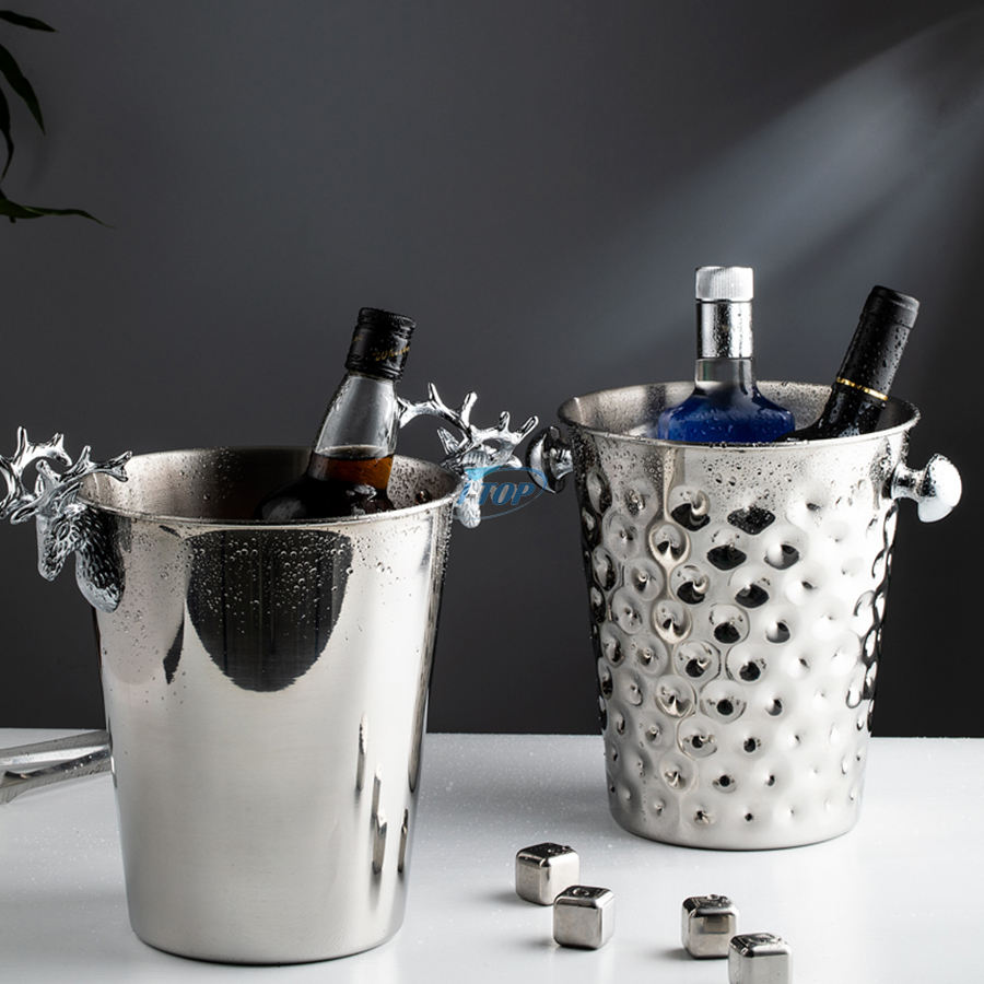 Wholesale 4L Silver Wine Bucket Chiller Metal Bucket Galvanized Ice Bucket for Camping