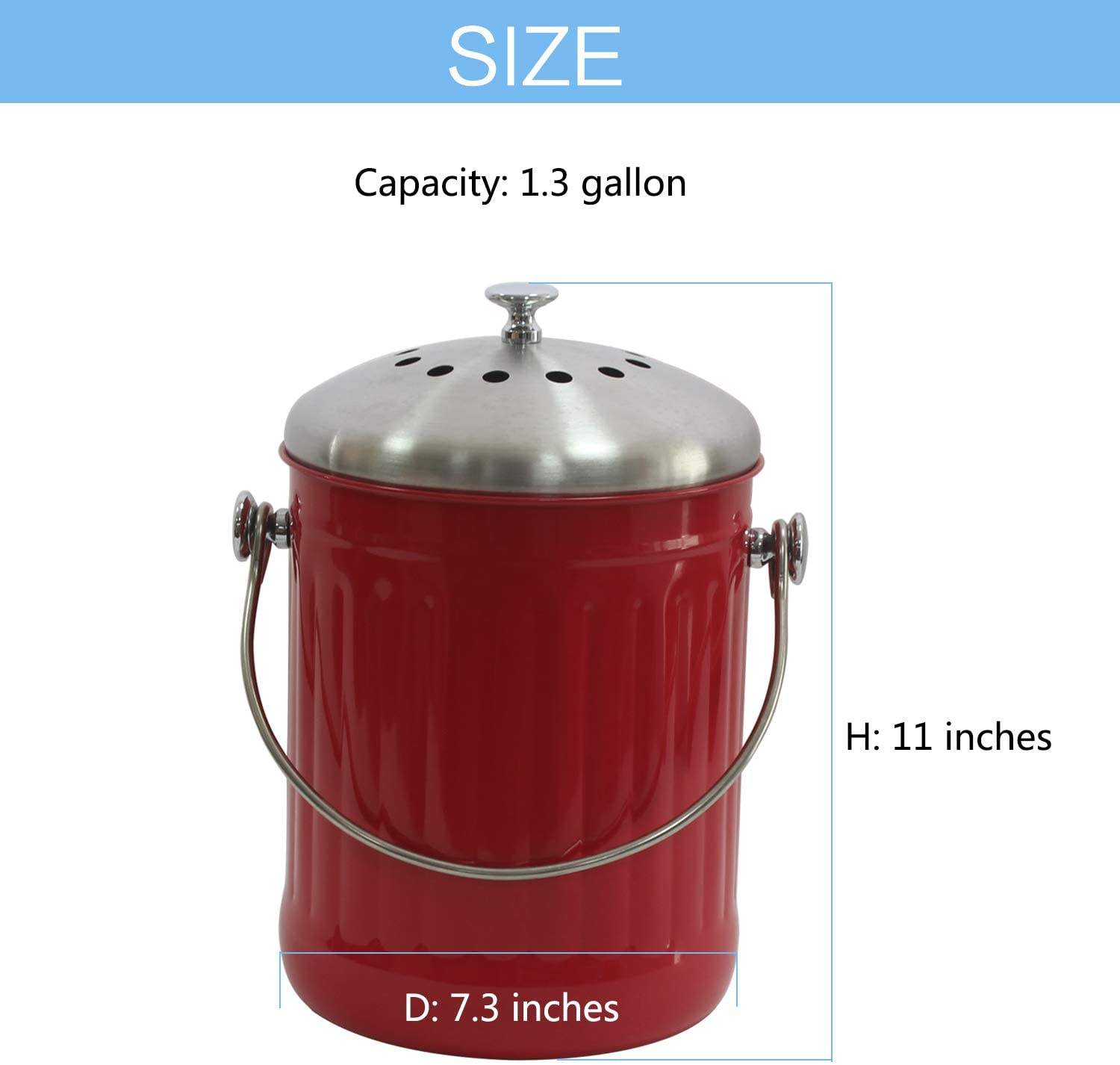 Kitchen Compost Pail for Counter or Under Sink 1.3 Gallon Metal Indoor Home Apartment Eco Biodegradable Compost Bin