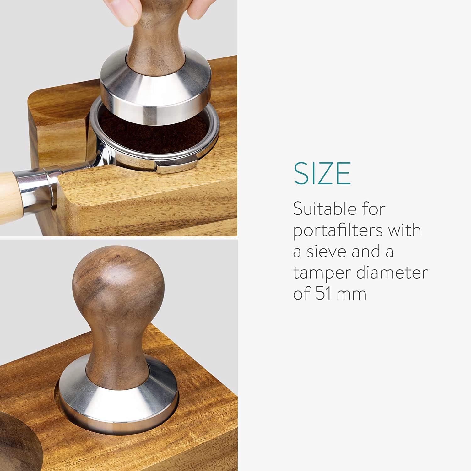 Wood Coffee Tamper Station - 51mm Tamper Holder for Espresso Machine Accessories - Wooden Portafilter Stand for Coffee Shop