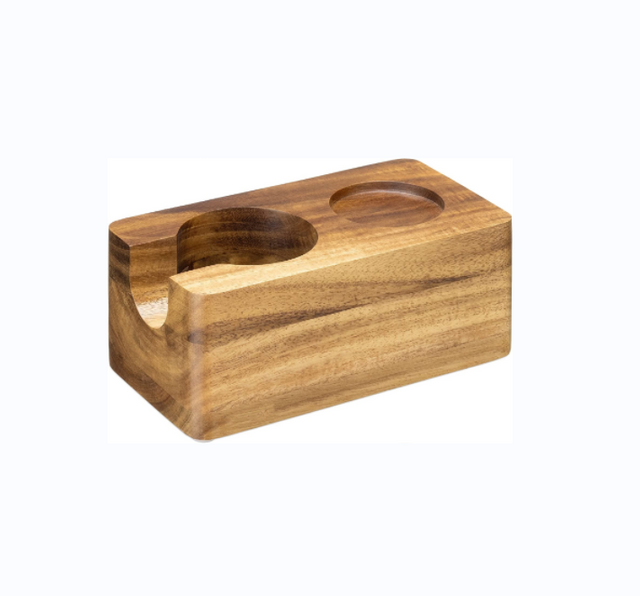Wood Coffee Tamper Station - 51mm Tamper Holder for Espresso Machine Accessories - Wooden Portafilter Stand for Coffee Shop