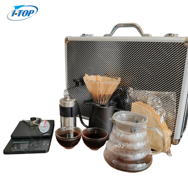 Factory Manufacturer Gift Box Glass Pot Grinder Stainless Steel Coffee Tea Pot Pour Over Coffee Maker Set