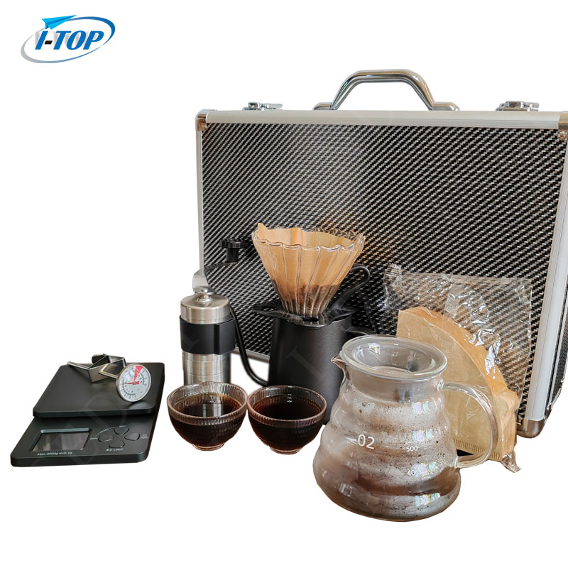 Factory Manufacturer Gift Box Glass Pot Grinder Stainless Steel Coffee Tea Pot Pour Over Coffee Maker Set