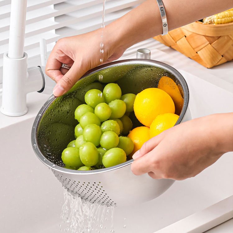 Amazon Hot Selling Stainless Steel Rice Washing Bowl Colander And Kitchen Strainer With Side Drainers