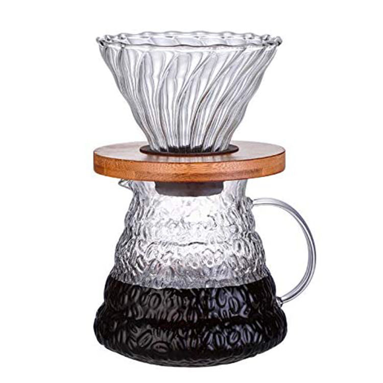 Glass Threaded Pour Over Coffee Filter Coffee Dripper with Walnut Pad