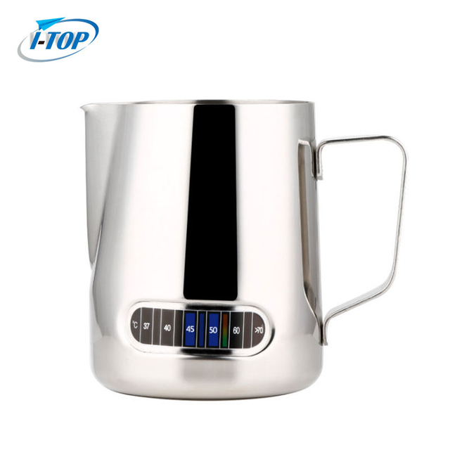 Stainless Steel Frothing Pitcher Milk Frothing Jug with Integrated Thermometer for Coffee Cappuccino Latte Art