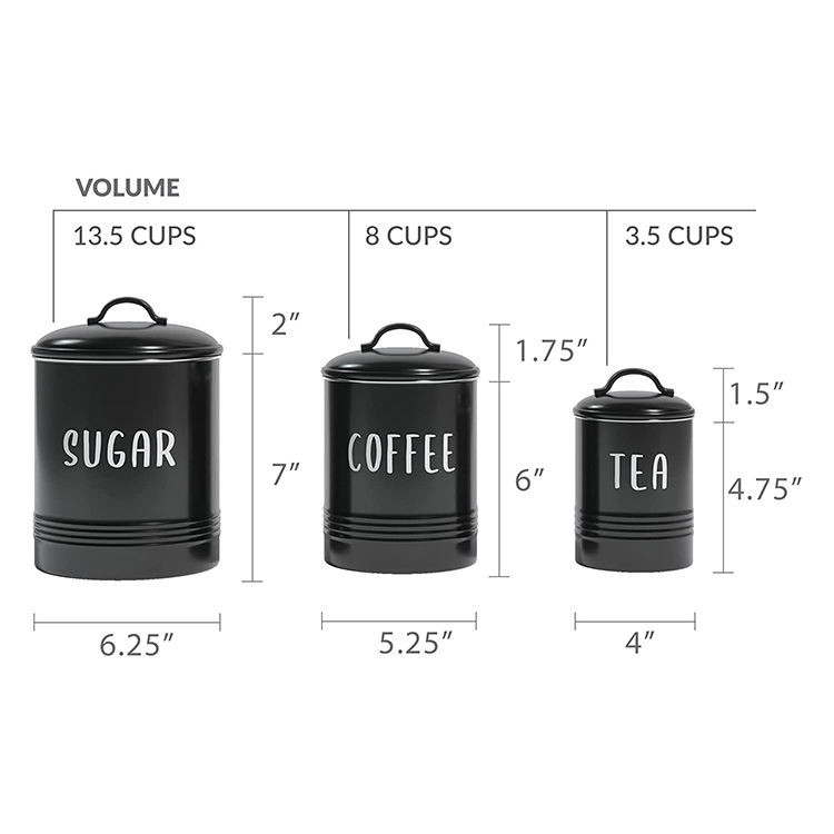 Metal Kitchen Food Coffee Tea Sugar Storage Box Canister Set