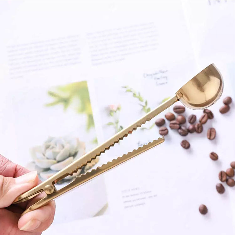 Colorful Measure Spoon Food Grade Metal Coffee Scoop Gold Stainless Steel Coffee Measuring Spoon Scoop With Sealing Clip