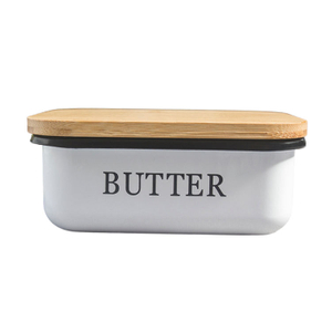 Metal Container Bin with Bamboo Wood Lid for Kitchen Metal Suger Cheese Storage Box Butter Dish