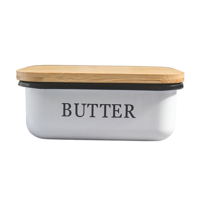 Metal Container Bin with Bamboo Wood Lid for Kitchen Metal Suger Cheese Storage Box Butter Dish