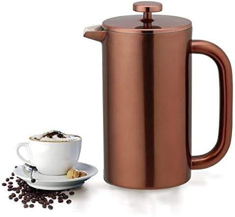 French Press Coffee Maker, Includes Clip Scoop! Fingerprint Resistant, Double Wall Insulated Stainless Steel, Large 4 Cup