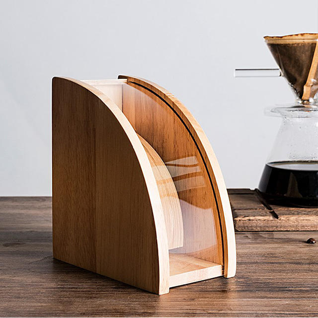 Coffee filter paper rack filter paper box bar storage rack storage box wooden dustproof V-shaped fan filter paper box