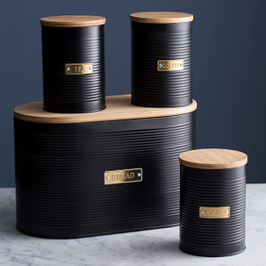 Bread Bin with Bamboo Lid kitchen Matte Black corner metal stainless steel bread box and canisters
