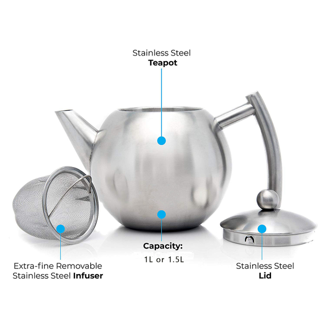 34oz/50oz stainless steel teapot with infuser for loose tea insulation keeps tea warm for longer tea pot
