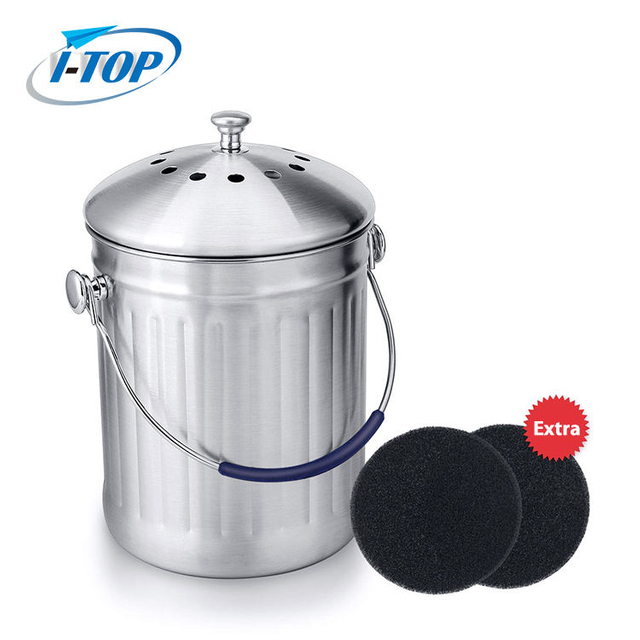 1.0 Gallon Indoor Kitchen Compost Pail Countertop Stainless Steel Compost Bin with Lid Sealed