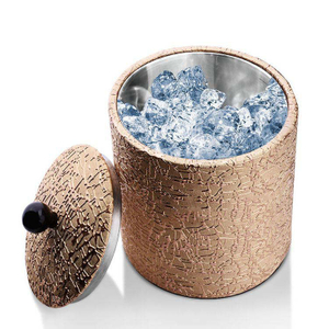 hotel room pu leather mini small beer wine champagne stainless steel ice bucket wine chiller cooler ice bucket with tong