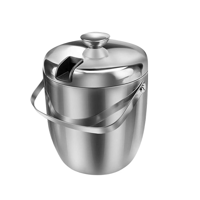 Ice Bucket Insulated with Tongs and Lids 3.4 Quarts for Parties and Bar, Stainless Steel Double Wall with Strainer