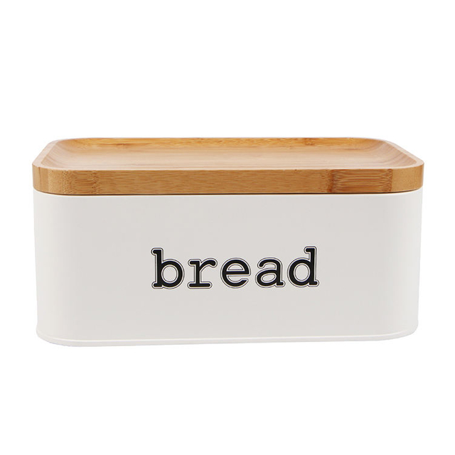 Kitchen Storage Vintage Metal Bread Box With Bamboo Cutting Board Lid