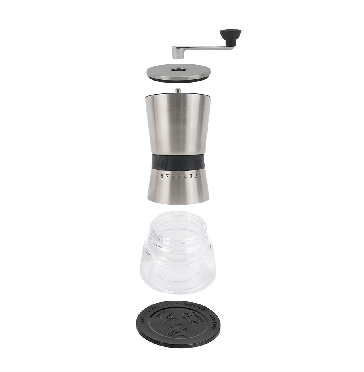 Travelling Portable Italian Manual Coffee Grinder Double Wall Hand Crank Coffee Grinder with Adjustable Fineness Setting