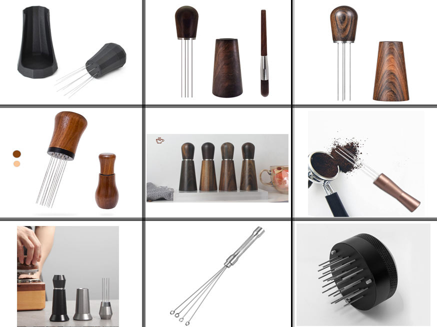 Espresso Coffee Distribution Tool Sandalwood Handle and Base Professional Espresso WDT Tool Coffee Needle Stirrer