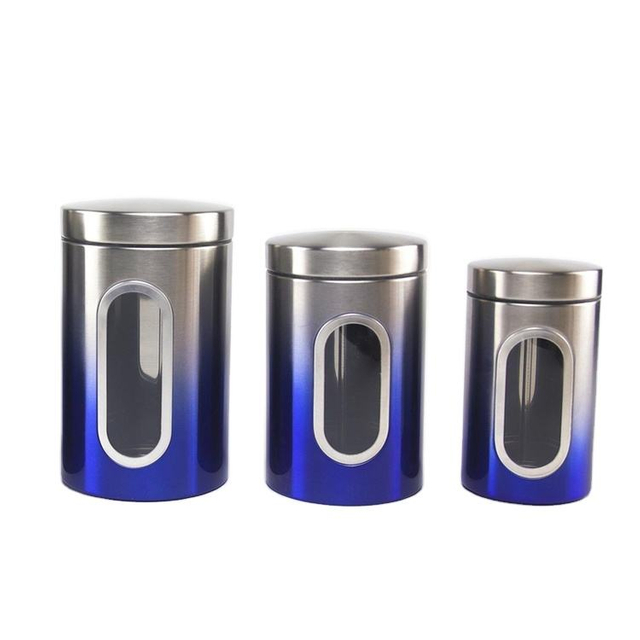 Unique Kitchen Airtight Canisters Sets Stainless Steel Metal Coffee Tea Sugar Food Grade See Through Luxury Storage Jar