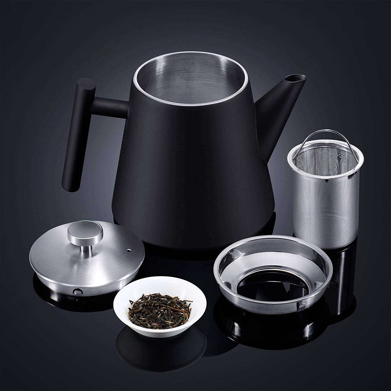 1.2 L Heat resistant satin tea Kettle Double walled Stainless Steel Teapot with infuser