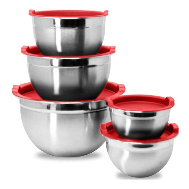 Eco-friendly Best Selling 18cm Premium Mixing Bowls Set Stainless Steel Salad Bowl With Lid For Kitchenware